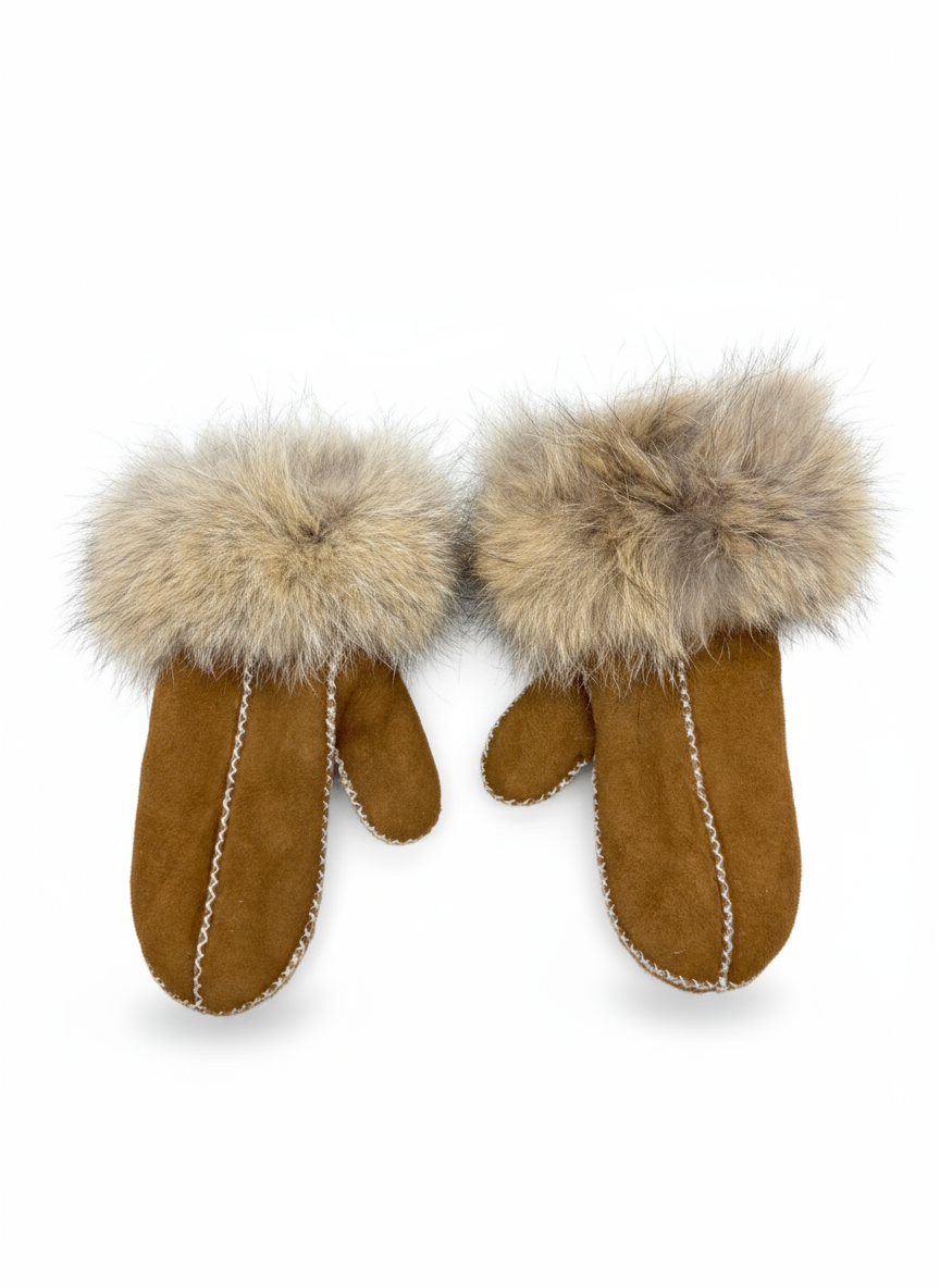 Sheepskin Mittens with Fox Trim