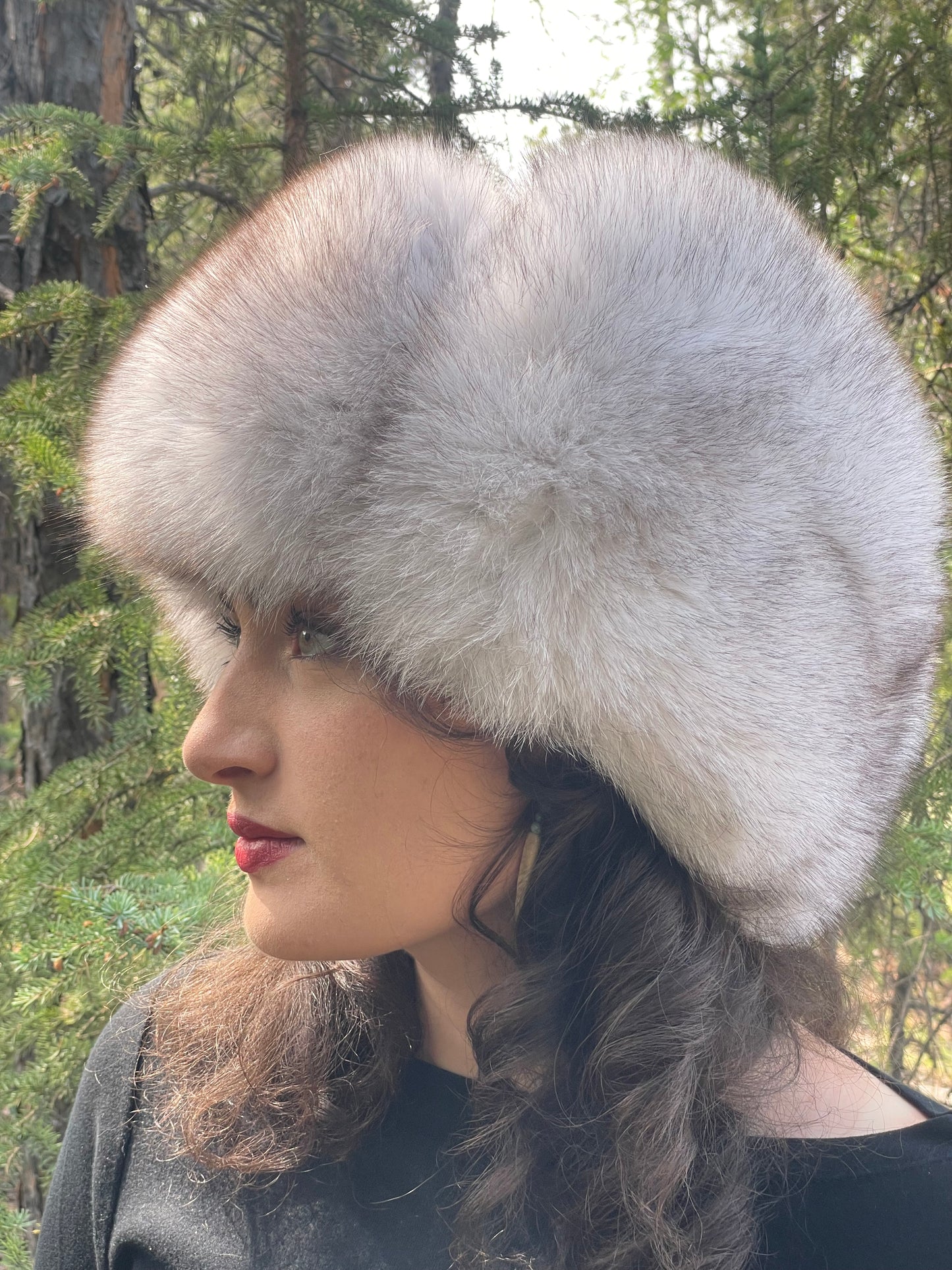Leather Blue Fox Trapper Hat