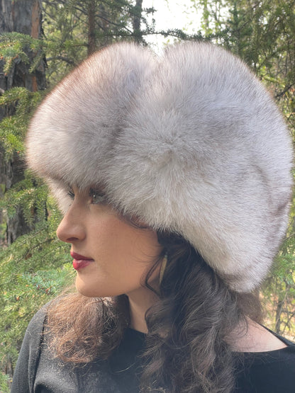 Leather Blue Fox Trapper Hat