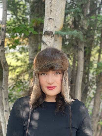 Leather Muskrat Trapper Hat