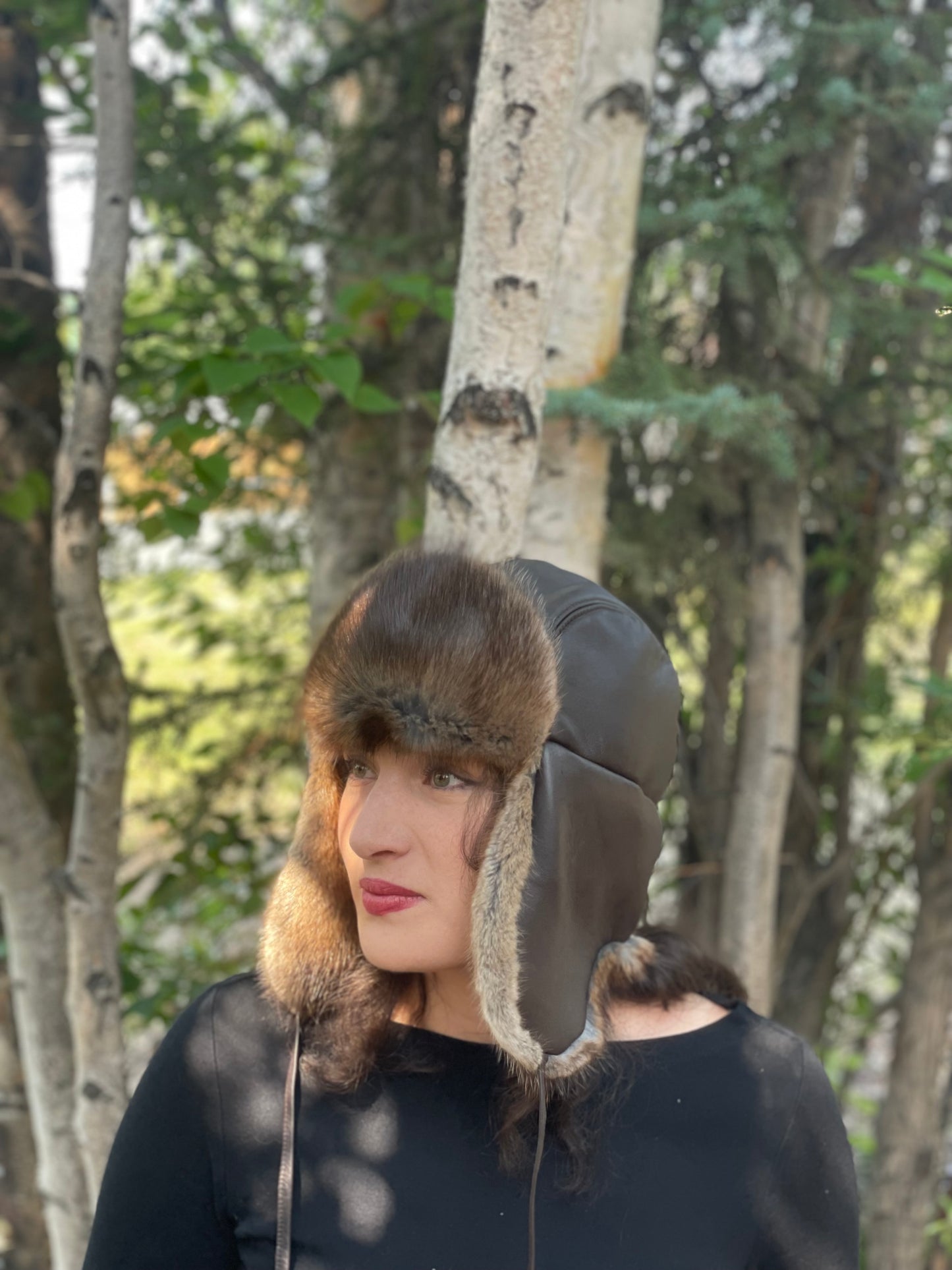 Leather Muskrat Trapper Hat
