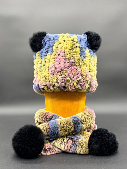 Child's Rabbit Pom Pom Hat and Scarf Set