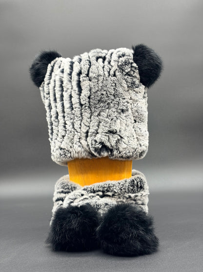 Child's Rabbit Pom Pom Hat and Scarf Set