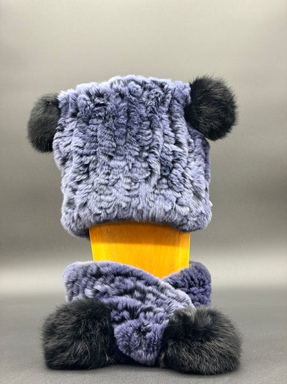 Child's Rabbit Pom Pom Hat and Scarf Set