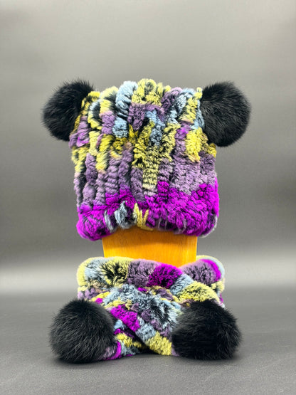 Child's Rabbit Pom Pom Hat and Scarf Set