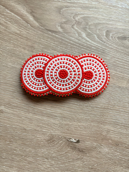 Beaded Hair Clip Orange/White