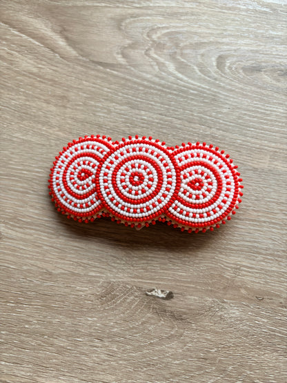 Orange and White Beaded Hair Clip