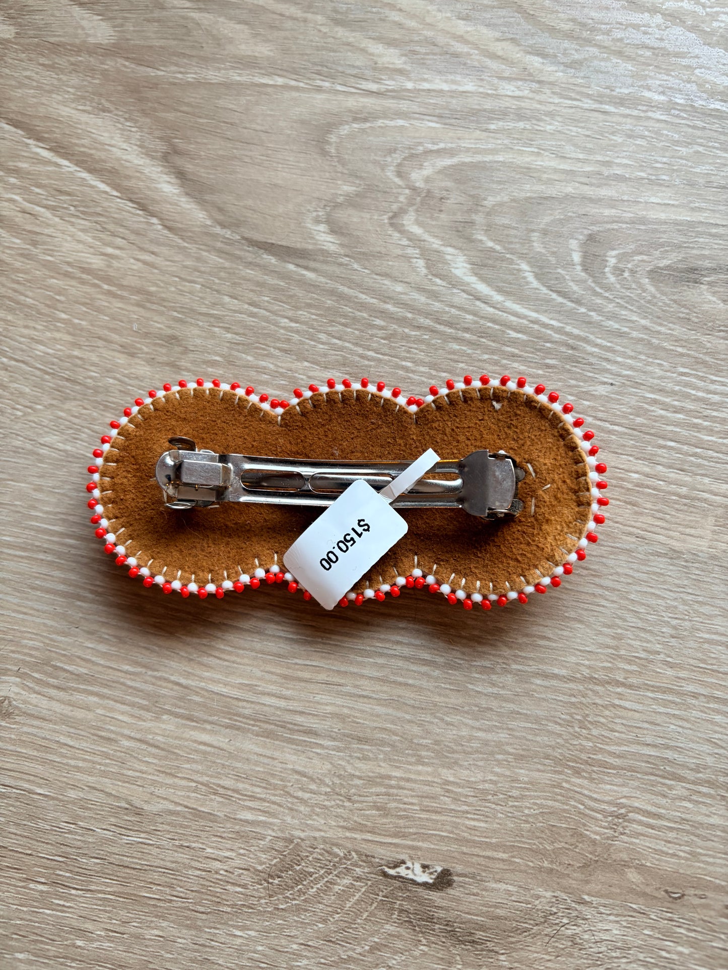 Orange and White Beaded Hair Clip