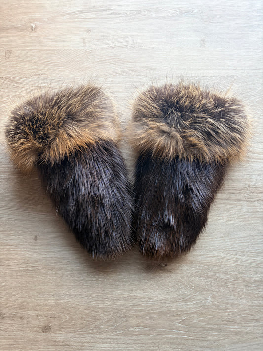 Beaver Mitts, Fox Trim and Lined With Sheared Beaver