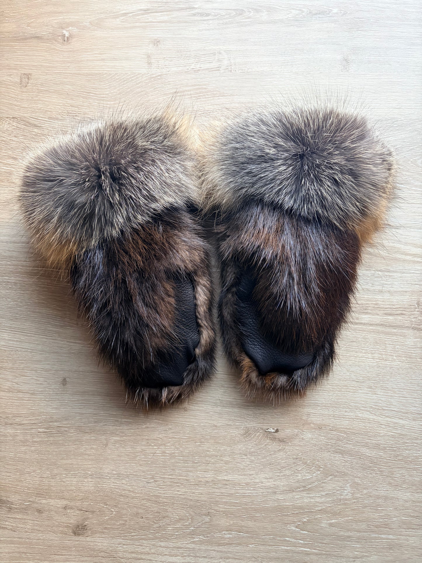 Beaver Mitts, Fox Trim and Lined With Sheared Beaver