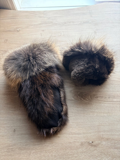 Beaver Mitts, Fox Trim and Lined With Sheared Beaver