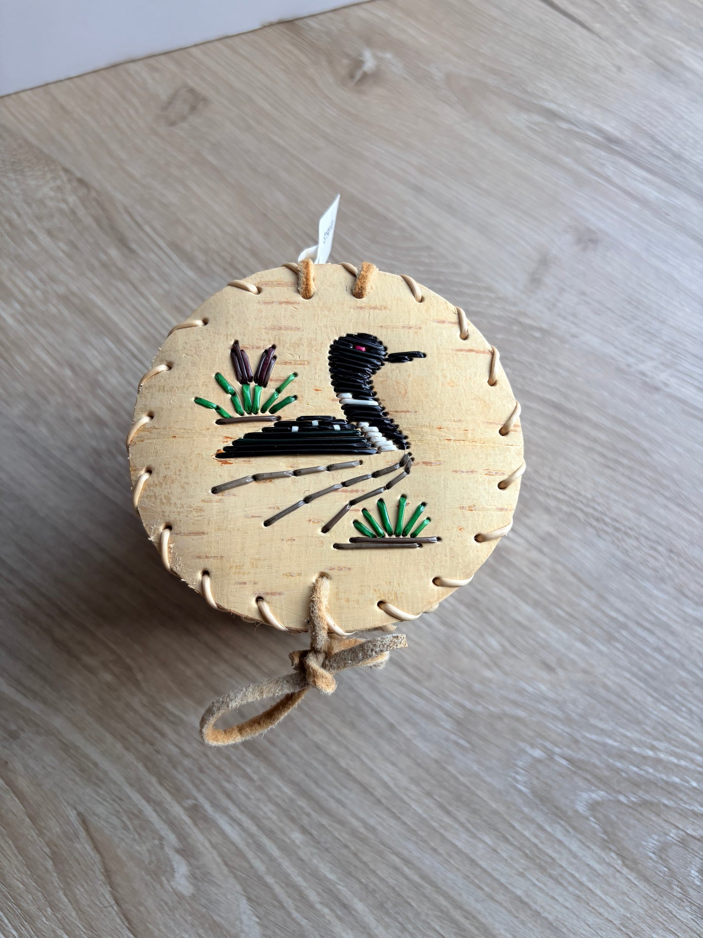 3.5 Inch Birch Bark Basket with Loon Design