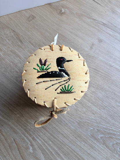 3.5 Inch Birch Bark Basket with Loon Design