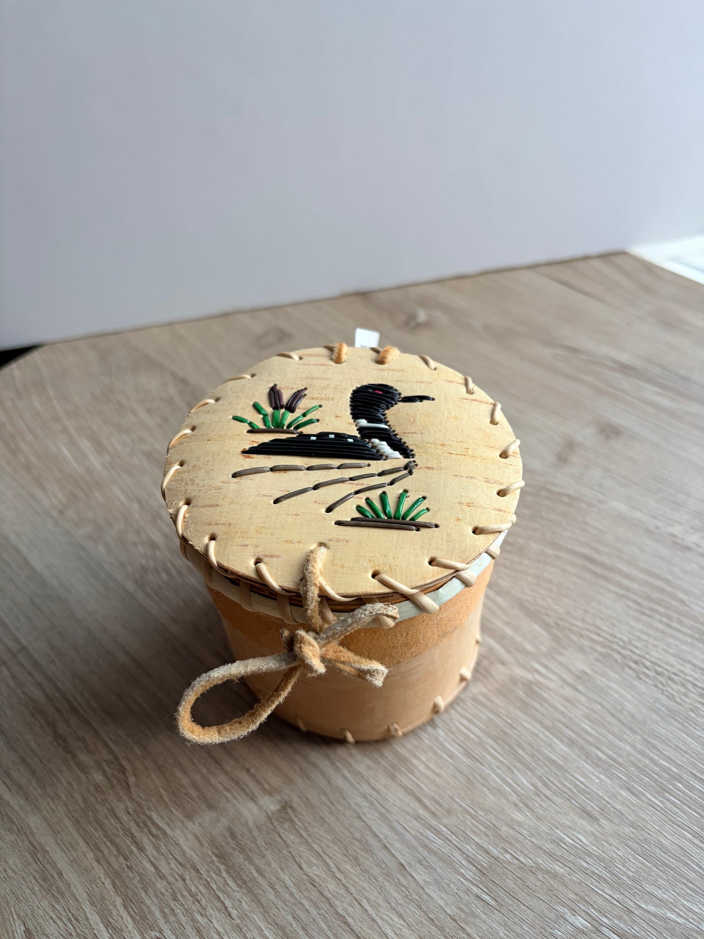 3.5 Inch Birch Bark Basket with Loon Design