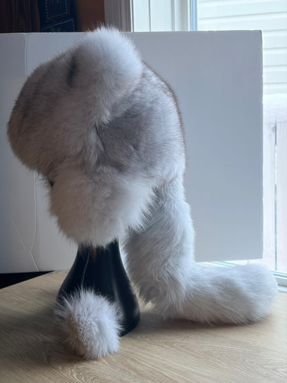 Adjustable Blue Fox Hat With Detachable Tail