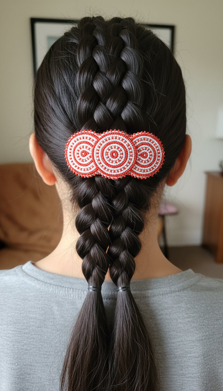 Orange and White Beaded Hair Clip