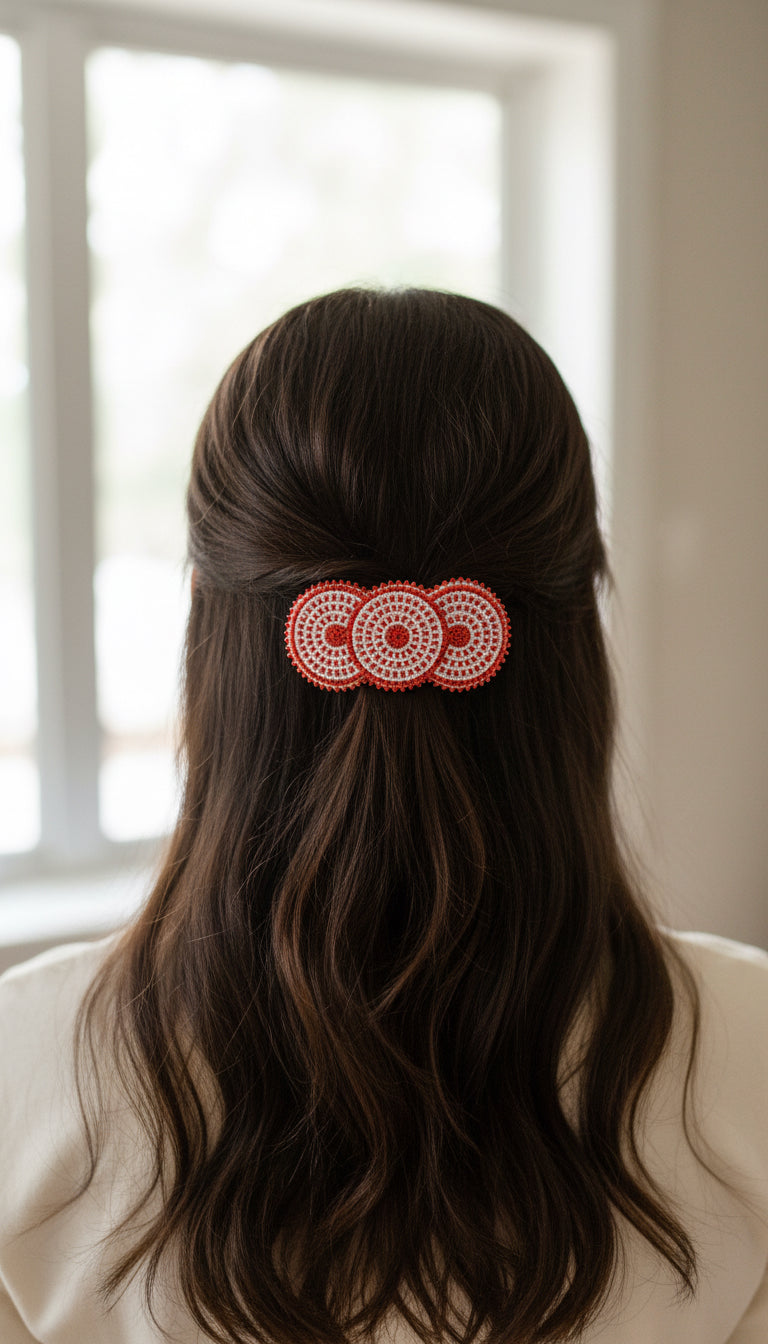 Beaded Hair Clip Orange/White