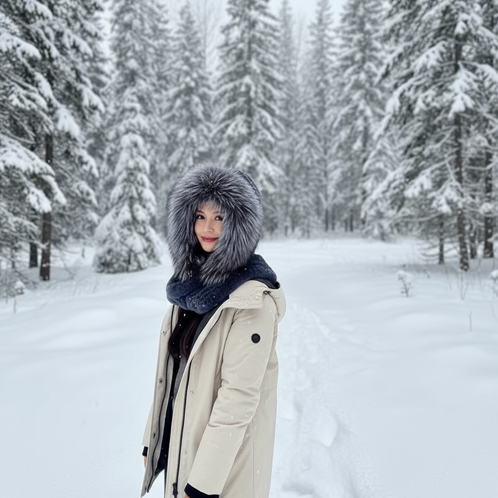 Rabbit Hood With Fox Trim Scarf