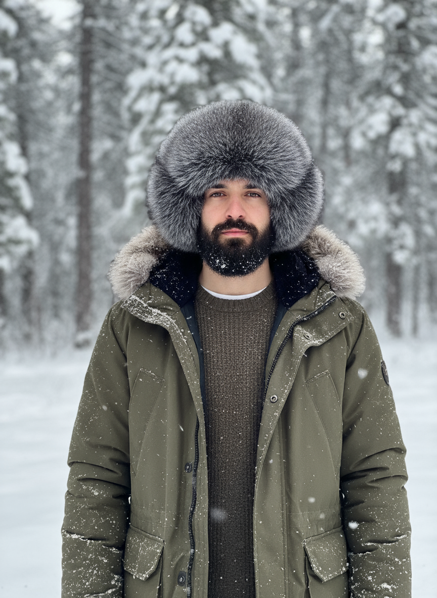 Leather Black Snow Top Fox Fur Trapper Hat