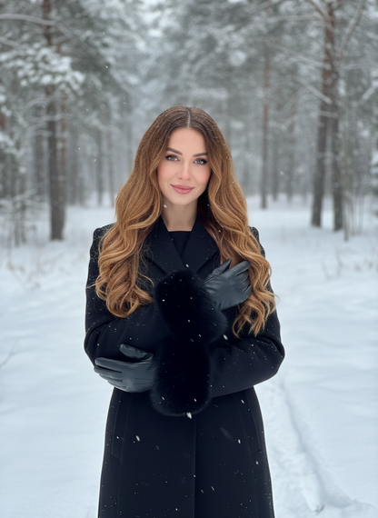 Touch Screen Leather Fox Trim Gloves