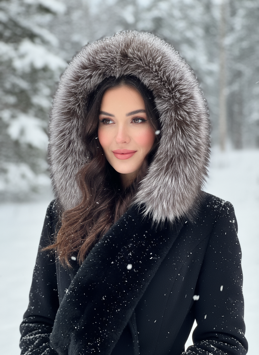 Rabbit Hood With Fox Trim Scarf