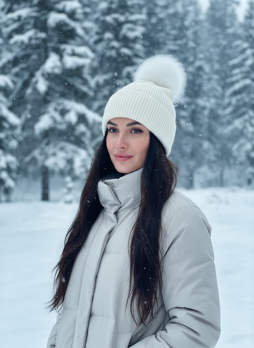 Angora Knit Toque with Fox Pom