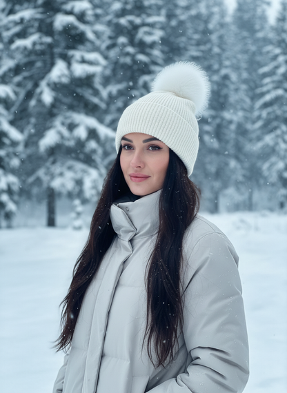 Angora Knit Toque with Fox Pom