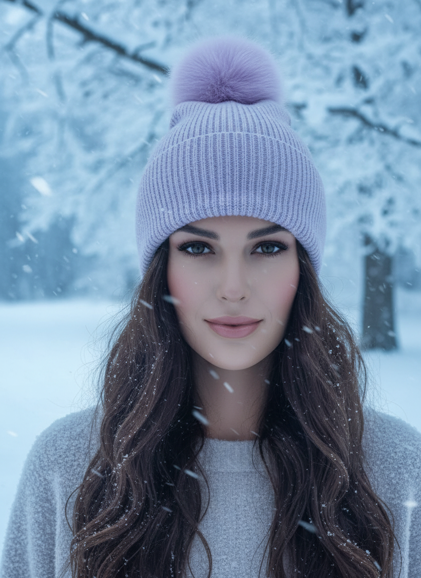 Angora Knit Toque with Fox Pom