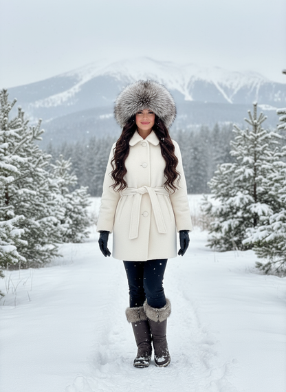 Silver Fox Leather Trapper Hat