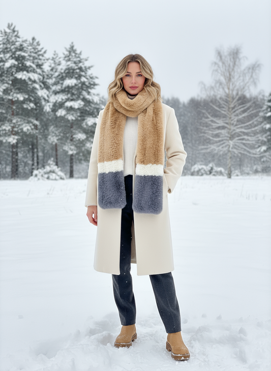 Rabbit Fur Patterned Long Scarf