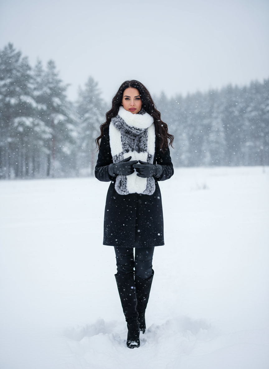 Rabbit Fur Patterned Long Scarf