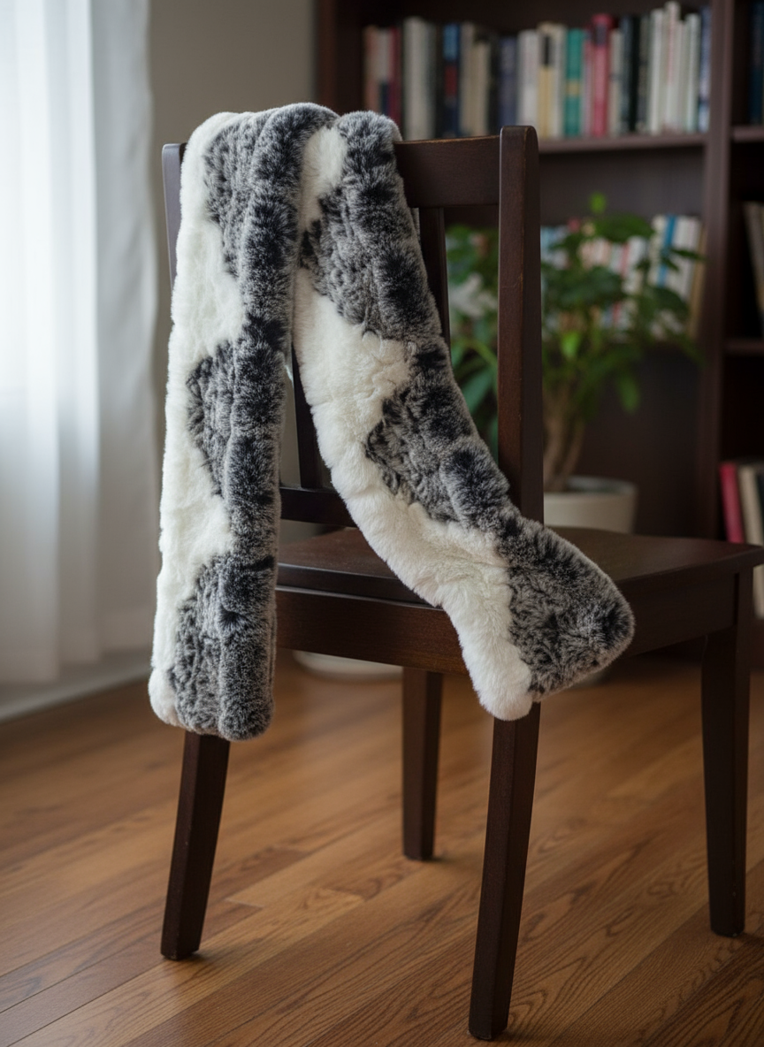 Rabbit Fur Patterned Long Scarf