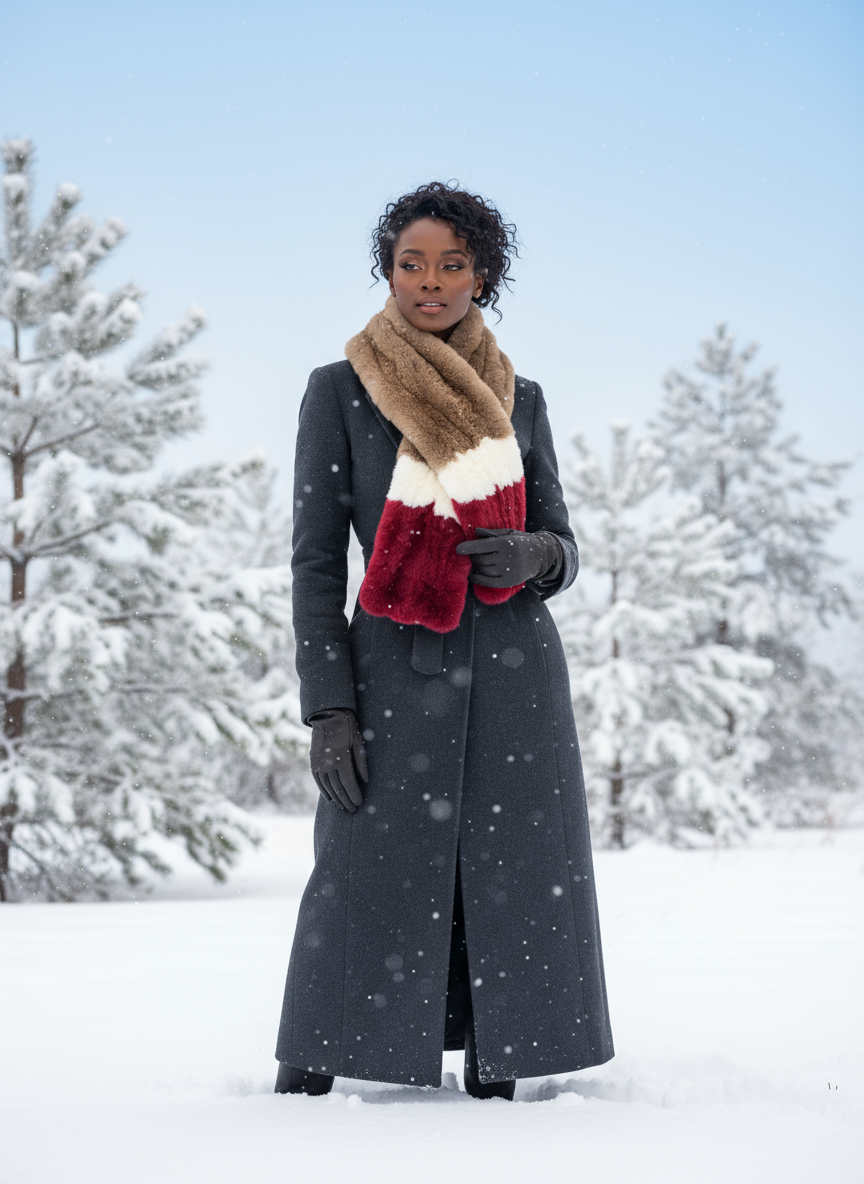 Rabbit Fur Patterned Long Scarf