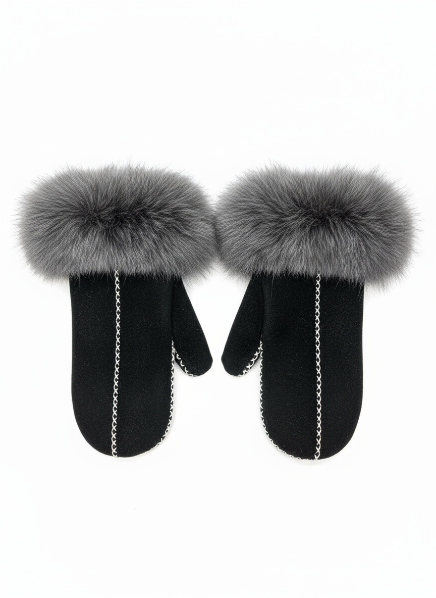 Sheepskin Mittens with Fox Trim
