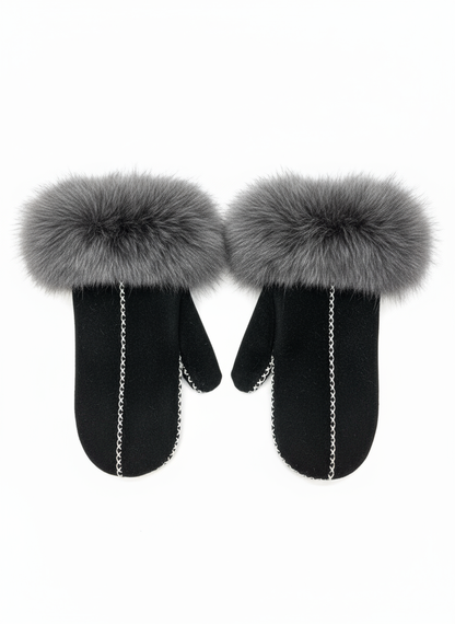 Sheepskin Mittens with Fox Trim
