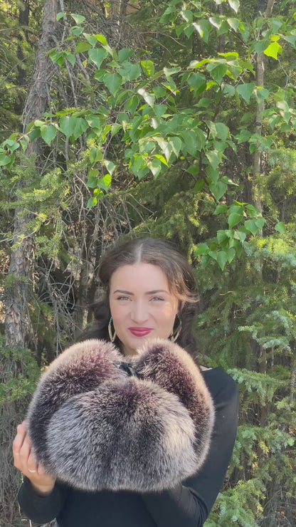 Leather Black Snow Top Fox Fur Trapper Hat