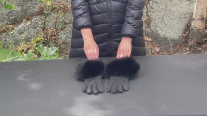 Ladies Leather Sheepskin Gloves With Fox Trim