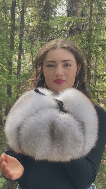 Leather Blue Fox Trapper Hat