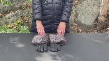 Ladies Leather Sheepskin Gloves With Fox Trim